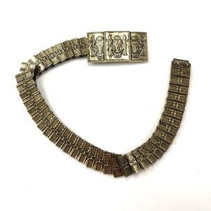 Vintage gold stretch belt Aztec Incan figure stretch belt 60s 70s